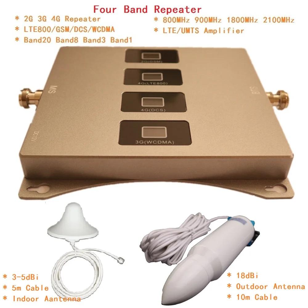 Four Band Signal Booster B20 800 900 1800 2100 Mobile Signal Amplififier 2g 3g 4g Repeater LTE UMTS Cellular Booster